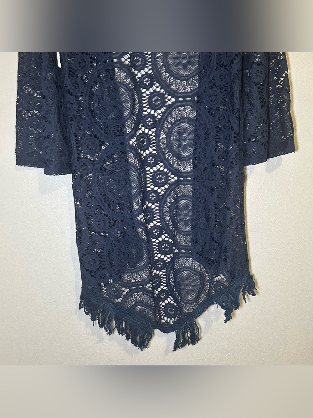 New Altar’d State Blue Crochet Knit Boho Kimono Cardigan Women’s Size Large - Picture 7 of 9